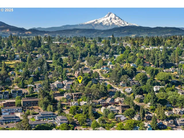 a view of a city with mountain