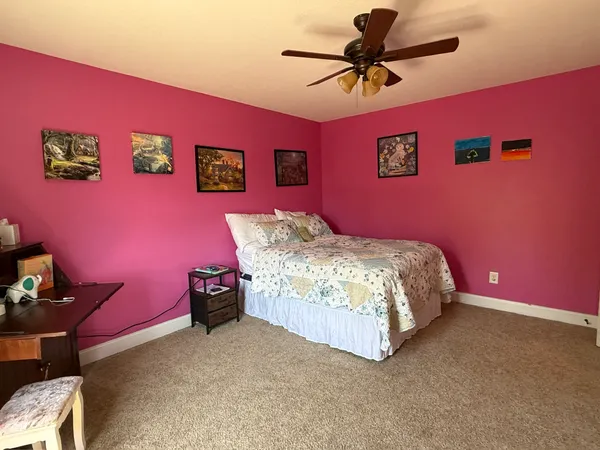 a bedroom with a bed and a dresser