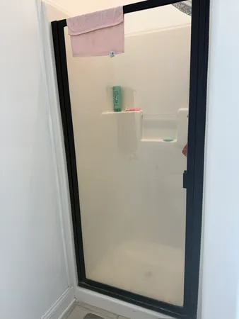 a bathroom with a bathtub