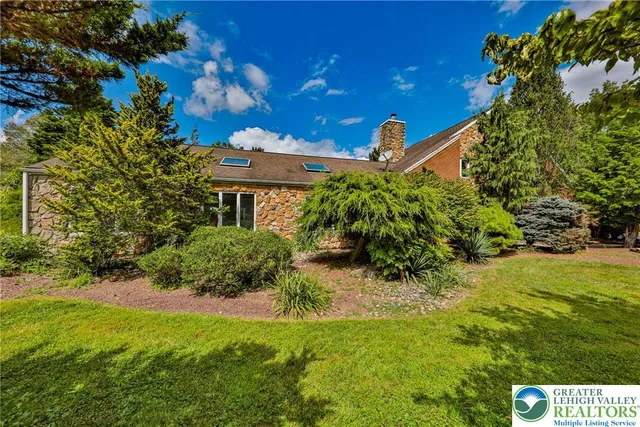 a view of a big yard with plants and large trees