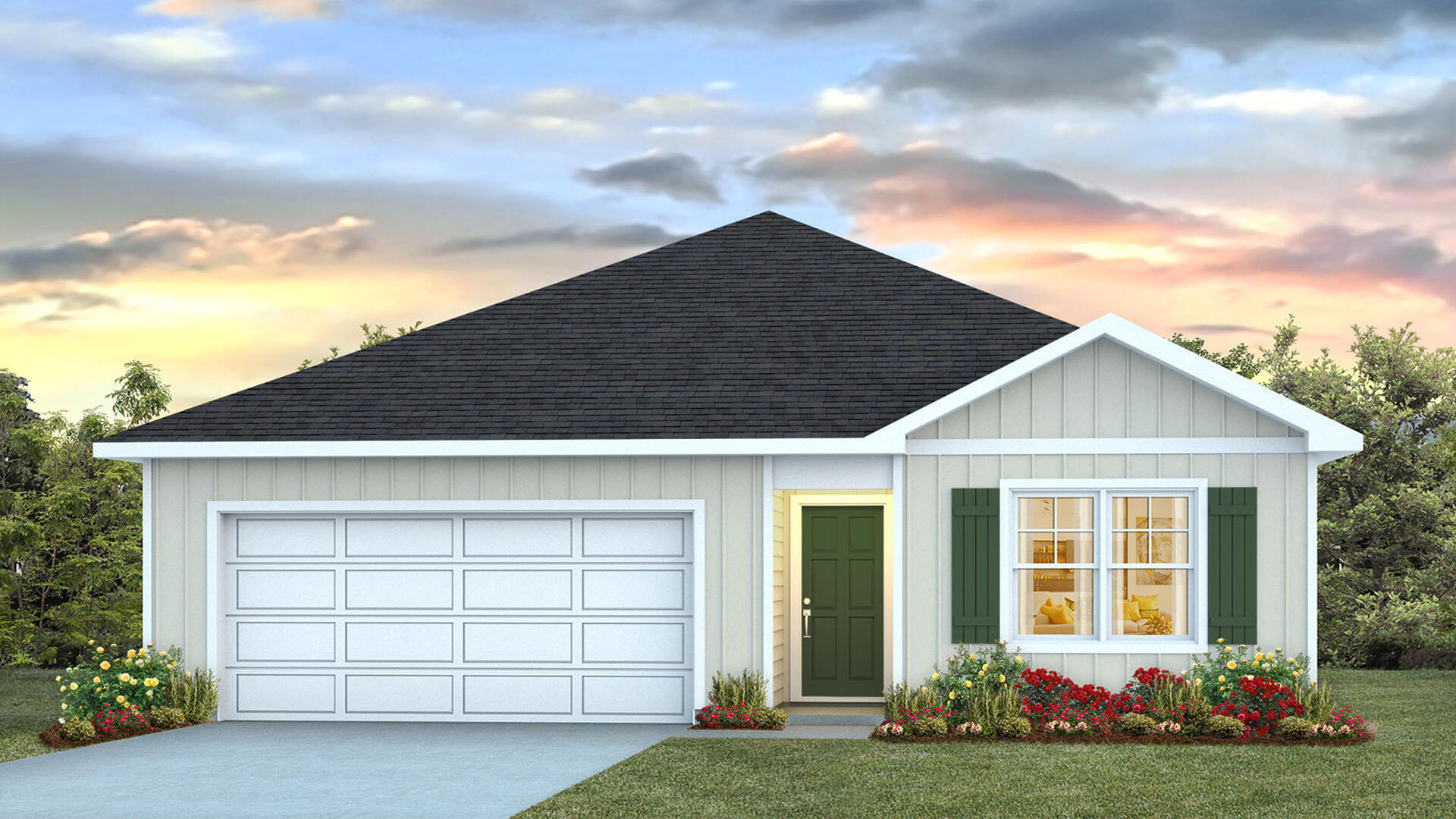 front view of a house with a yard