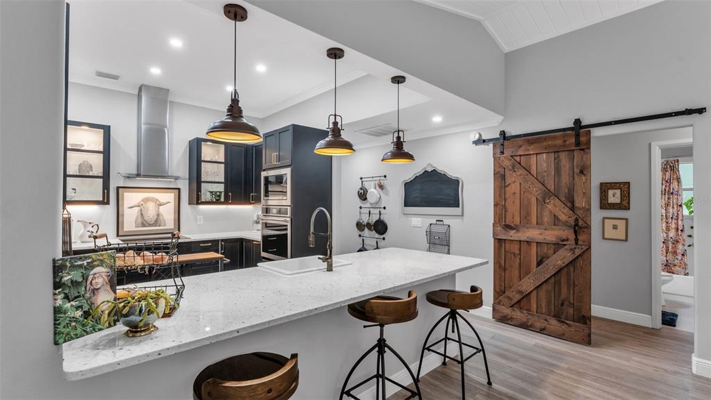 422 Mc Cormick Road Apopka, FL 32703 - Photo 19 of 95 a kitchen with stainless steel appliances granite countertop a refrigerator a oven and a sink with wooden floor