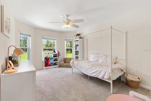 a bedroom with a bed couch and a window