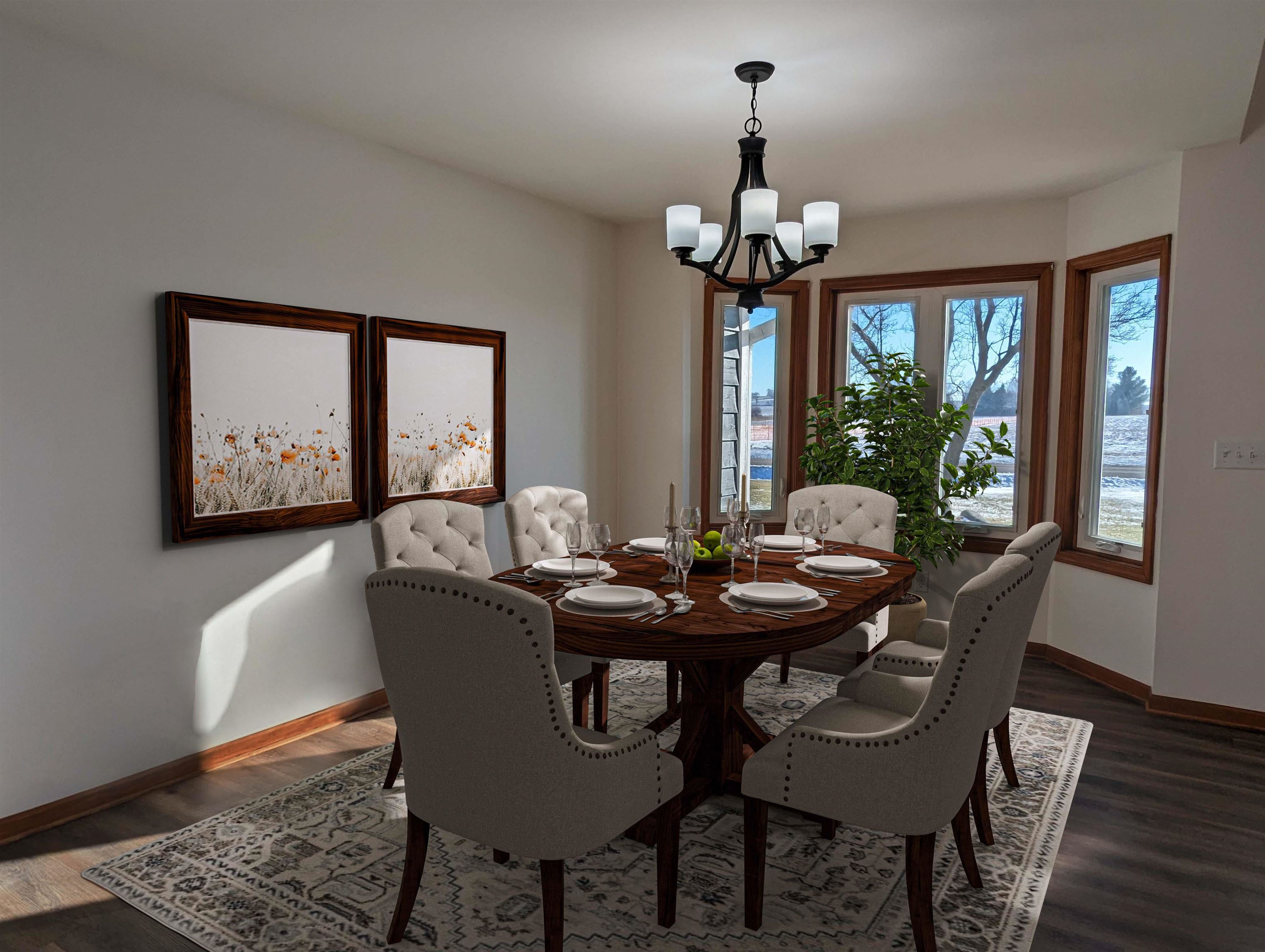 8712 East Kelley Road German Valley, IL 61039 - Photo 4 of 34 a dining room with furniture a chandelier and wooden floor