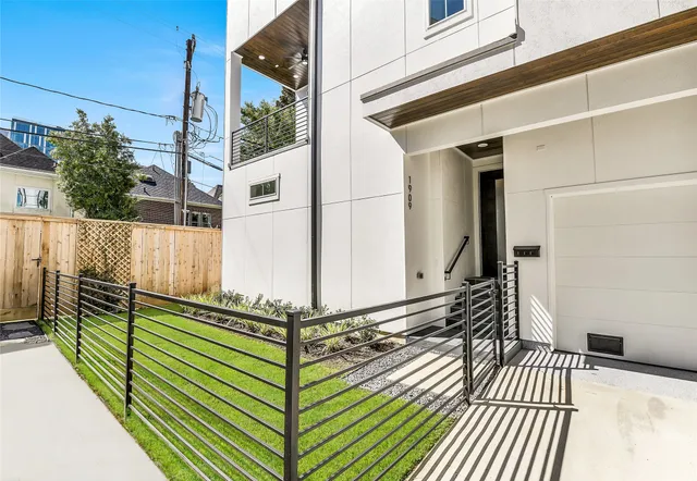 a view of a wooden house with a large window