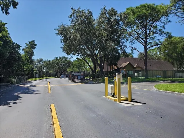 a view of a park with slide