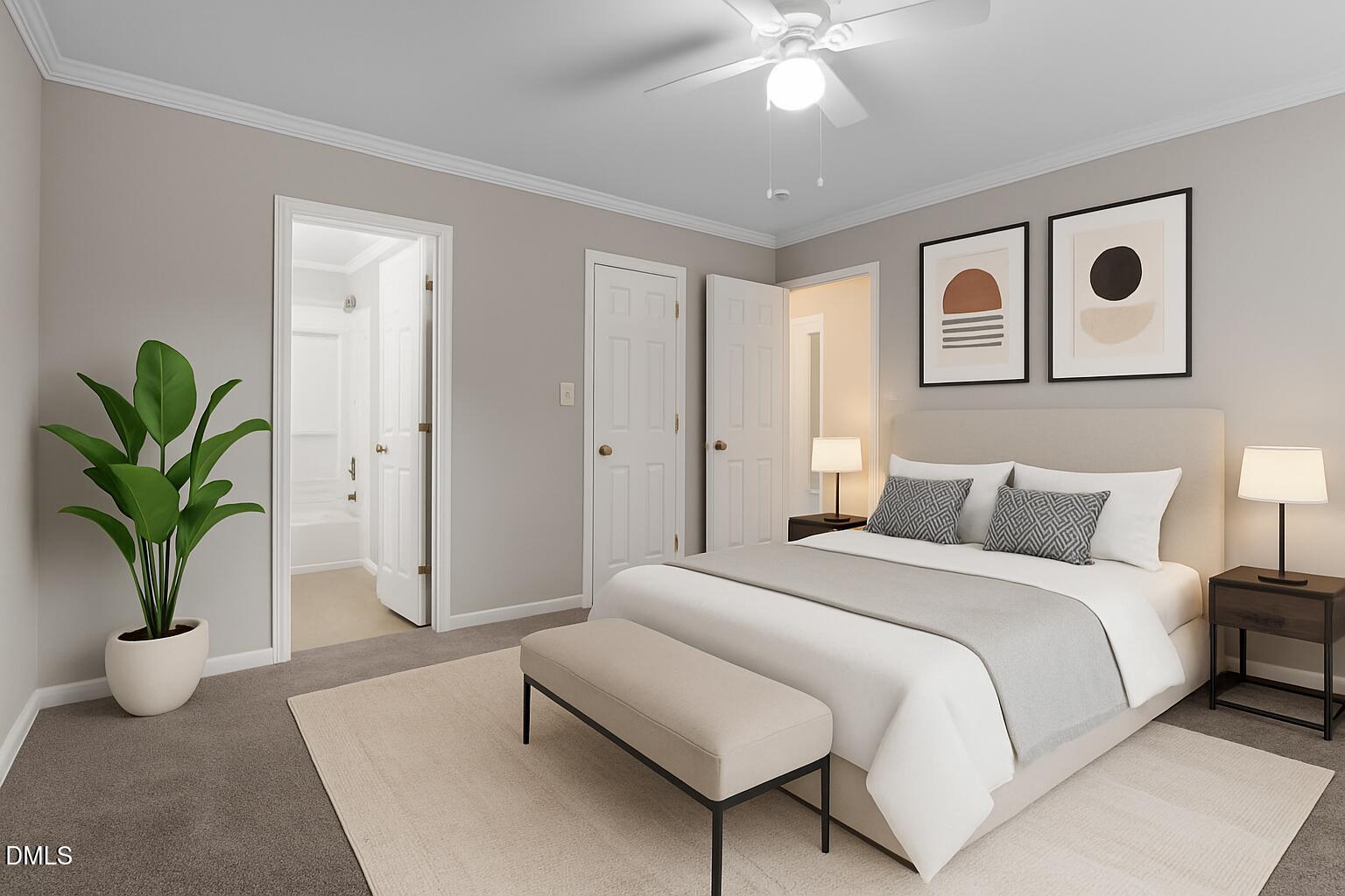 2308 Myron Drive, Unit 201 Raleigh, NC 27607 - Photo 16 of 29 a bedroom with a bed and a chandelier