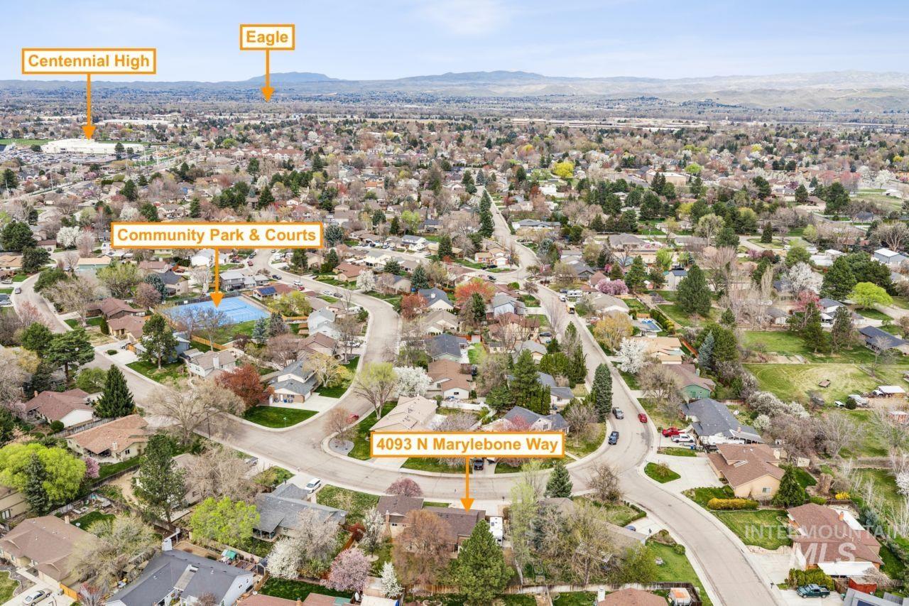 4093 North Marylebone Way Boise, ID 83713 - Photo 45 of 48 Aerial view of property's location featuring nearby suburban area and mountains