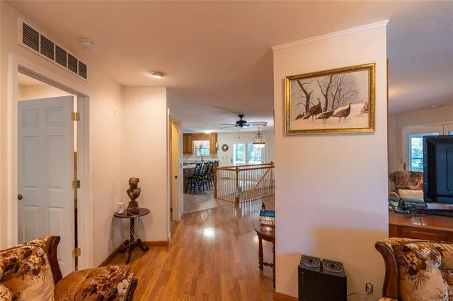 a view of a livingroom with furniture hardwood floor and a living room