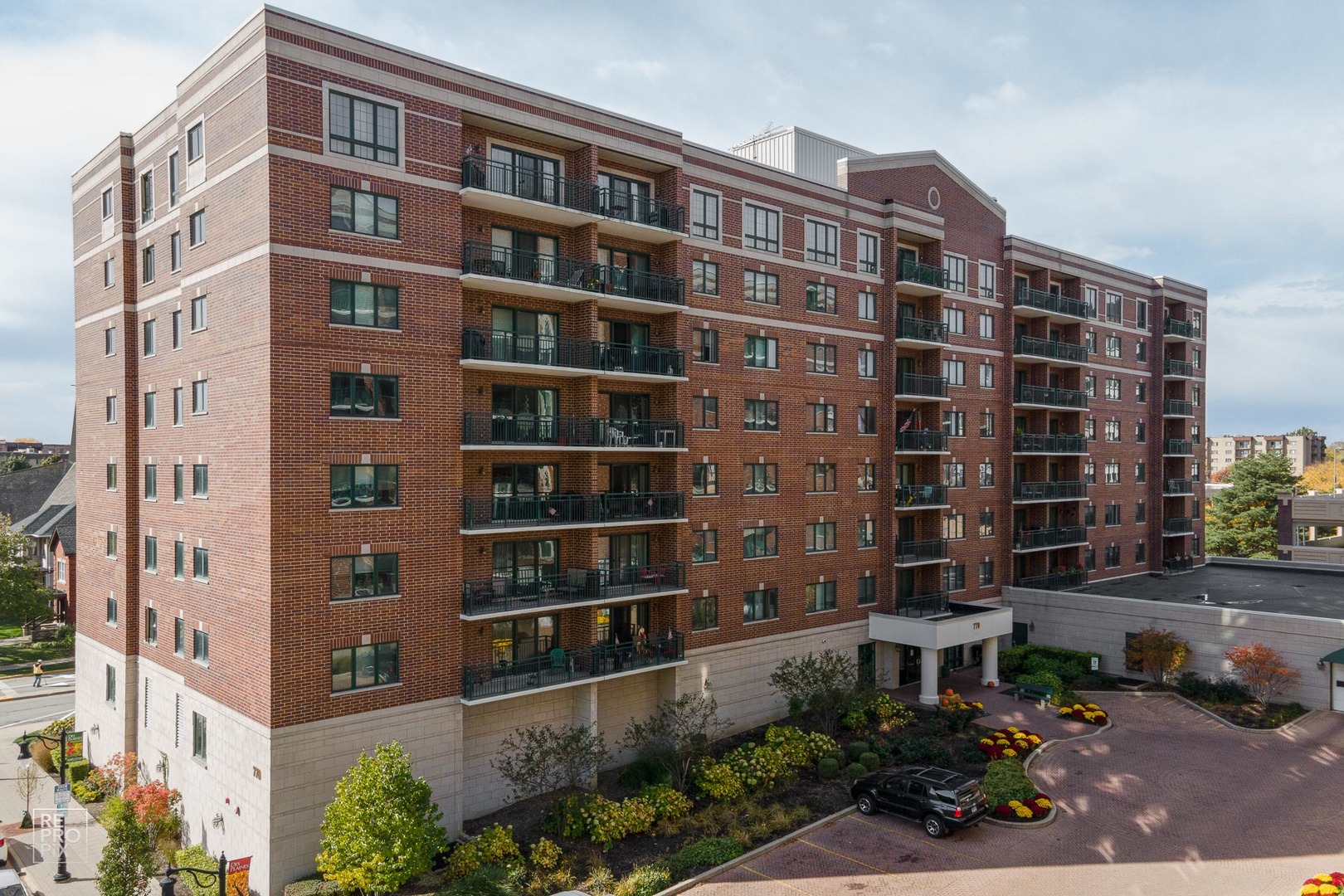 a front view of a building