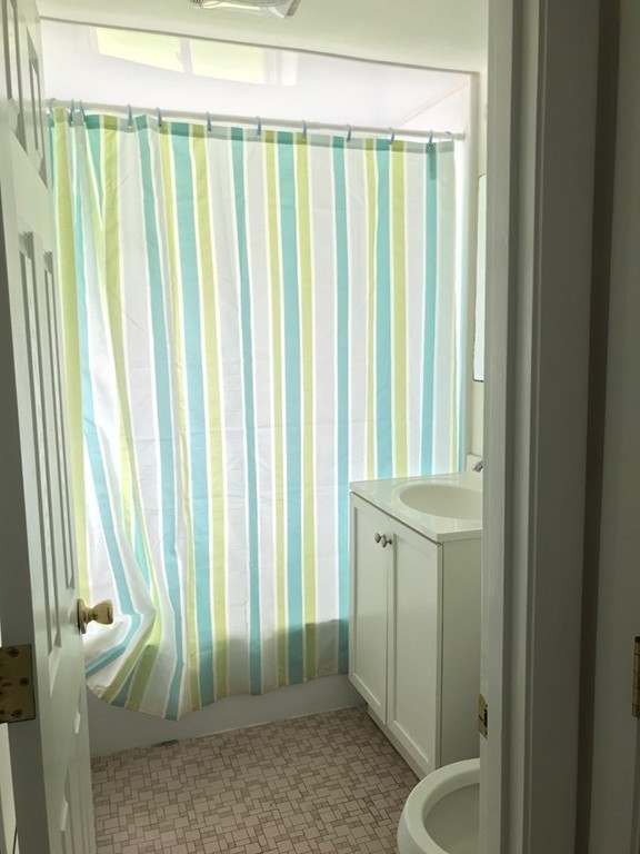 36 Bryon Road, Unit 1 Boston, MA 02467 - Photo 5 of 10 a view of a bathroom with a shower curtain