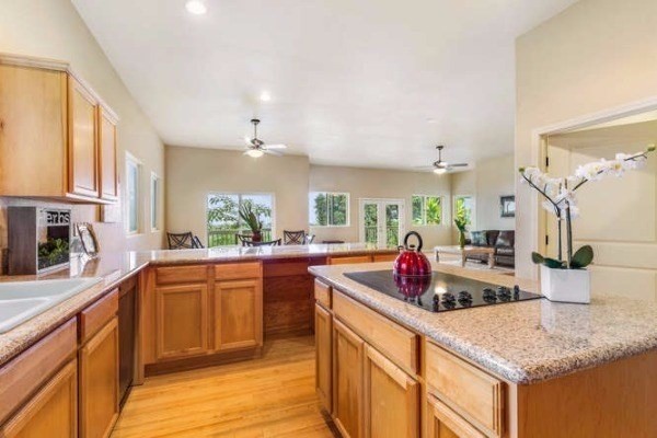 87-410 Kaohe Mauka Road Captain Cook, HI 96704 - Photo 16 of 29 a kitchen with stainless steel appliances granite countertop a sink dishwasher and cabinets with wooden floor