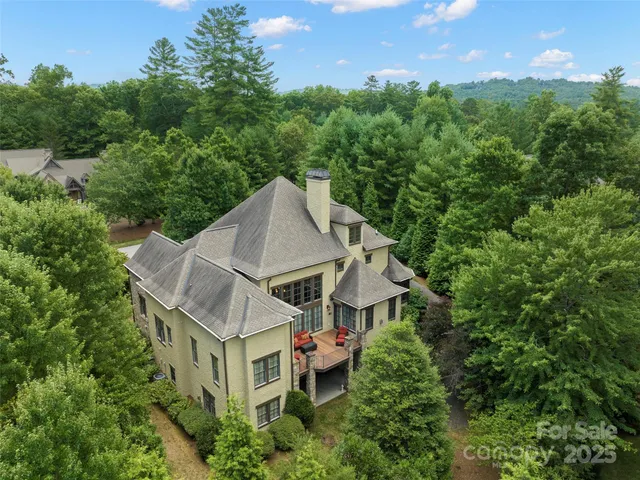 an aerial view of a house with yard and outdoor seating