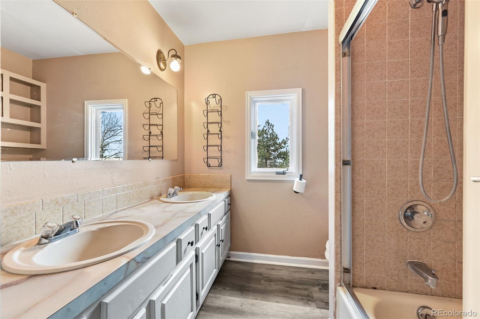 312 South Pine Drive Bailey, CO 80421 - Photo 13 of 32 a bathroom with 2 sink tub and a mirror