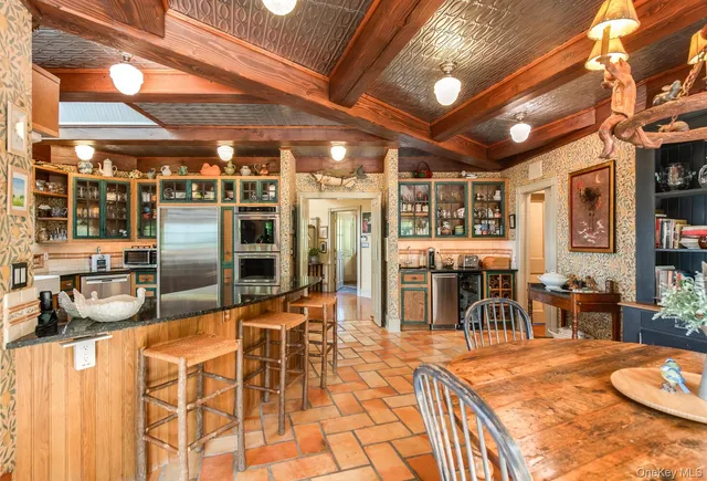 a lobby with furniture and outdoor space