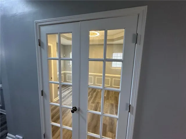 a view of an empty room with empty racks