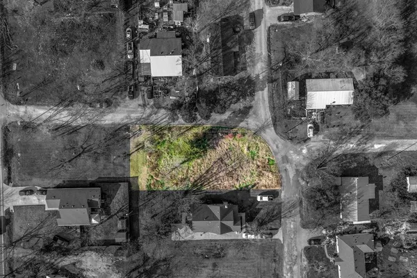 a view of a yard with a tree