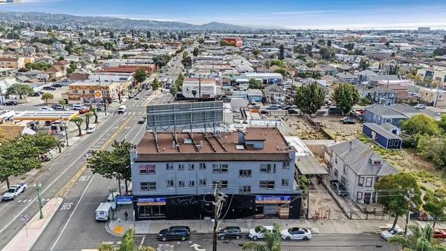 an aerial view of a house with a garden