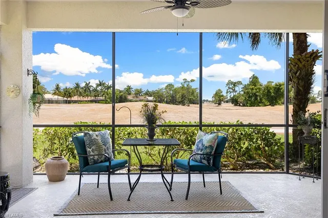 a view of a chairs and table in patio