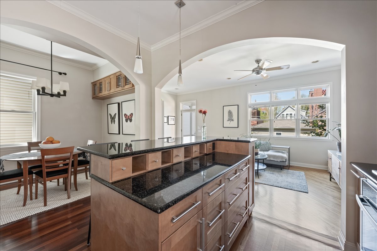 1332 West School Street Chicago, IL 60657 - Photo 12 of 45 a kitchen with granite countertop a sink and a refrigerator