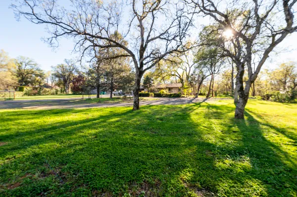 a view of yard with swimming pool and trees