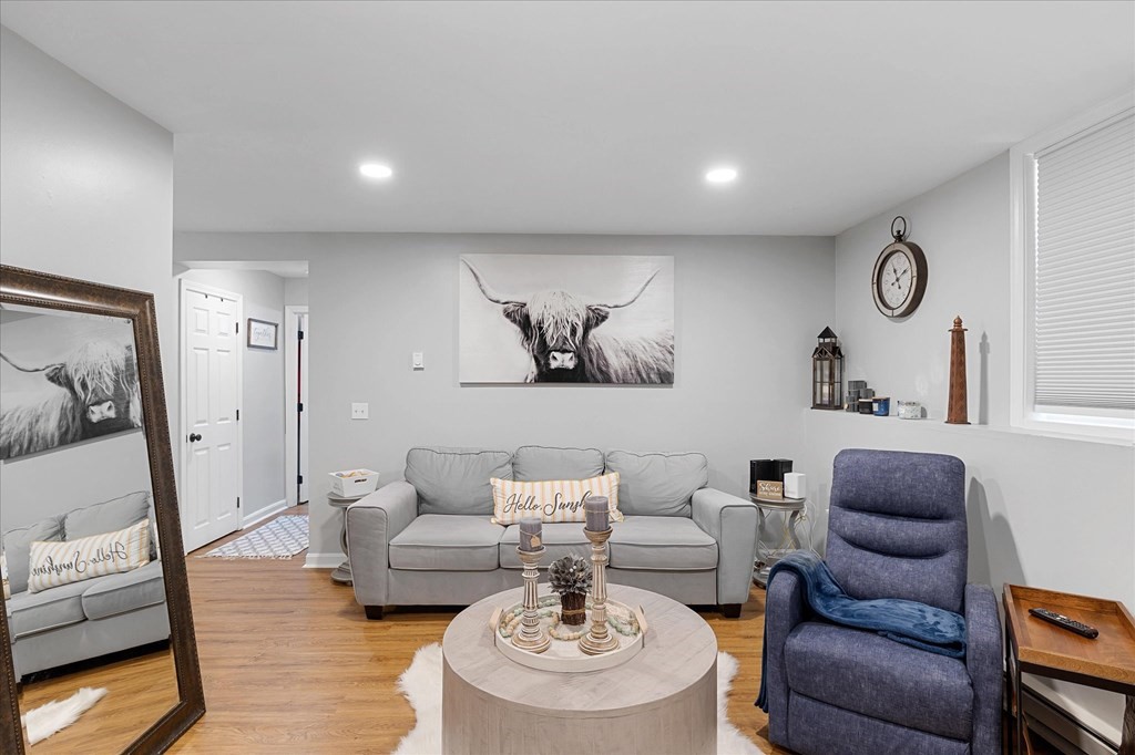 46 Gibbs Street, Unit 1D Worcester, MA 01607 - Photo 13 of 17 a living room with furniture and a large mirror