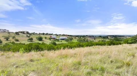 a view of a lush green outdoor space with a lake view