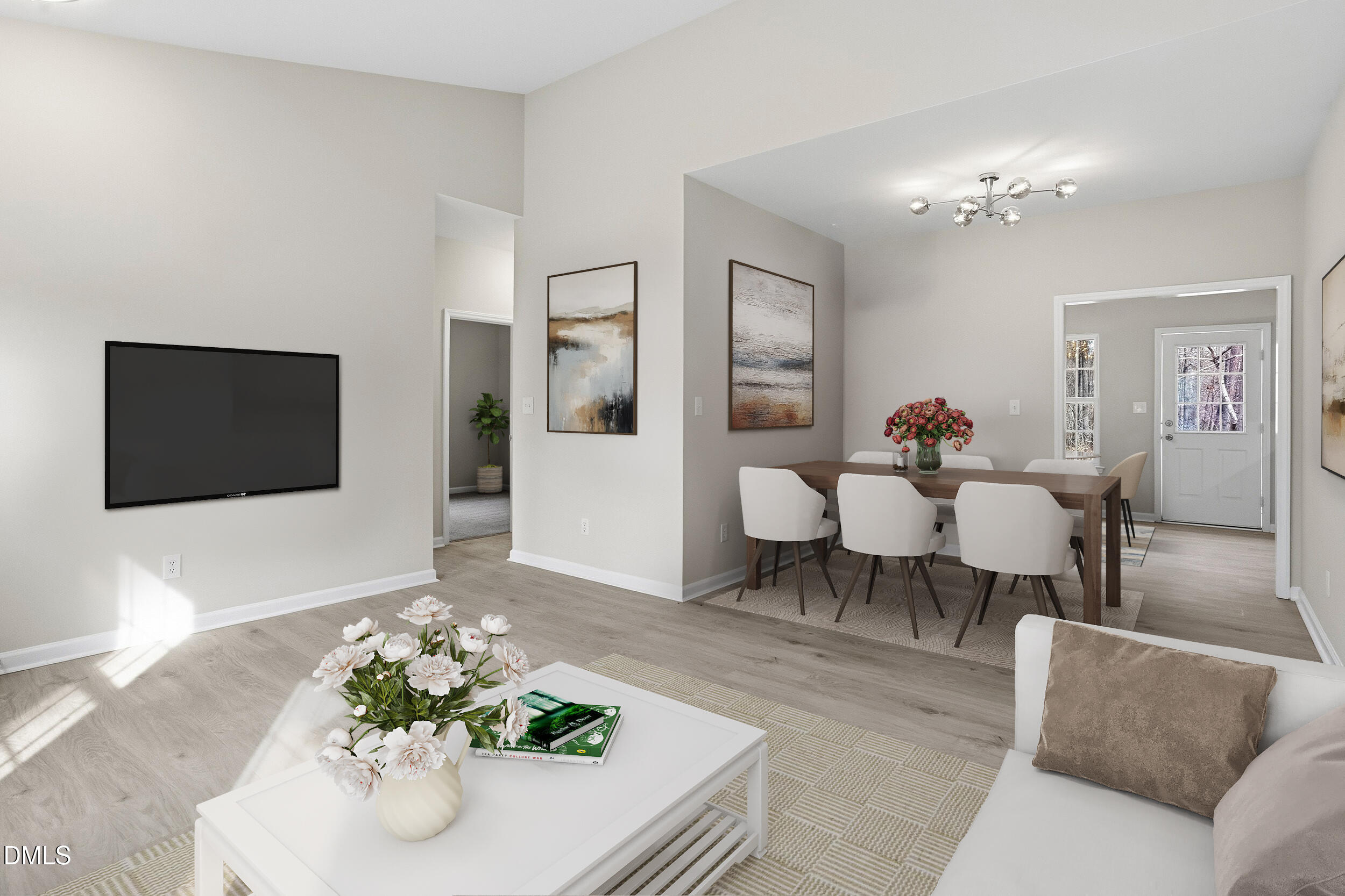 2020 Collier Road Durham, NC 27707 - Photo 4 of 32 a living room with furniture and a chandelier