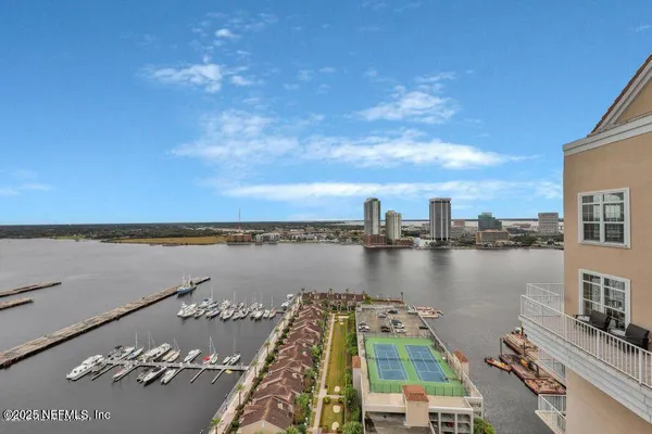 a view of a city and a lake view