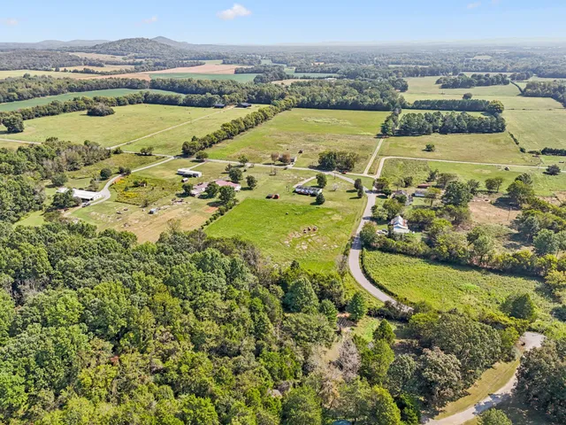an aerial view of residential houses with outdoor space and river