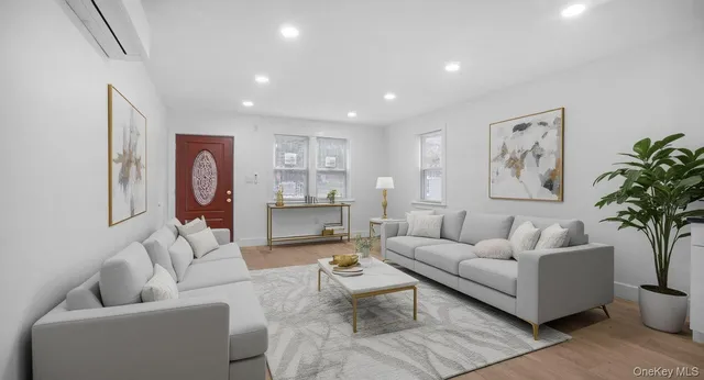 a room with furniture and potted plant