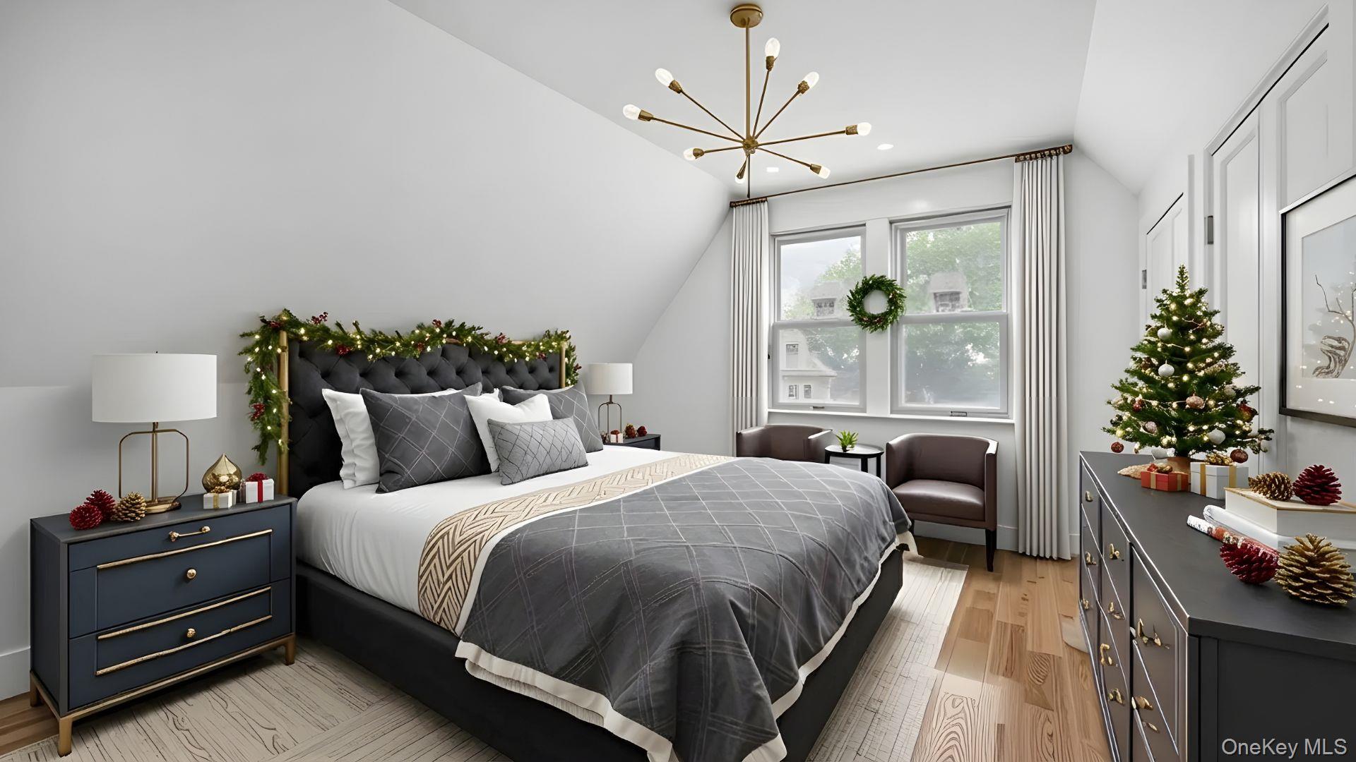 3968 Duryea Avenue Bronx, NY 10466 - Photo 4 of 30 Bedroom with lofted ceiling, light wood-style floors, a chandelier, and recessed lighting