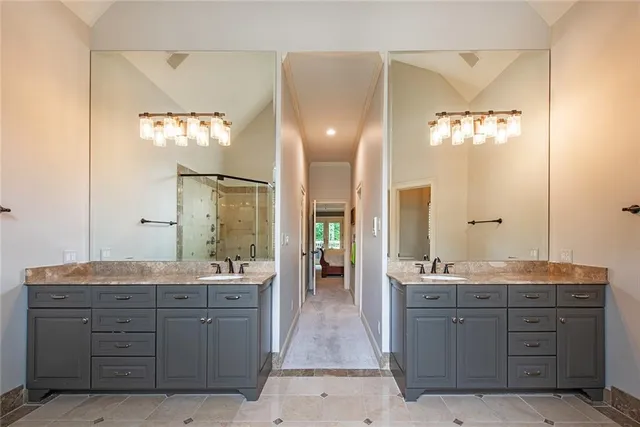 a view of an empty room with empty shelves