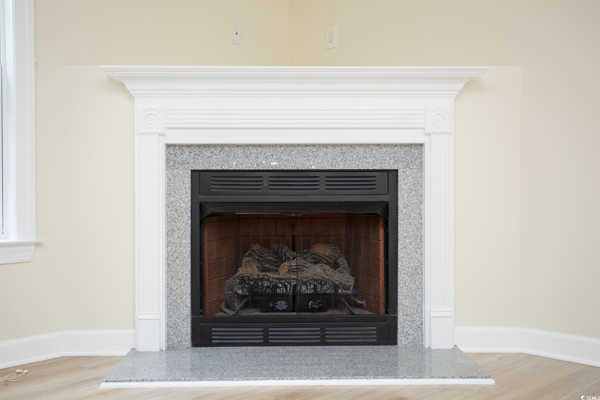 112 Molinia Drive Murrells Inlet, SC 29576 - Photo 14 of 40 Detailed view of a fireplace with raised hearth, wood finished floors, and baseboards
