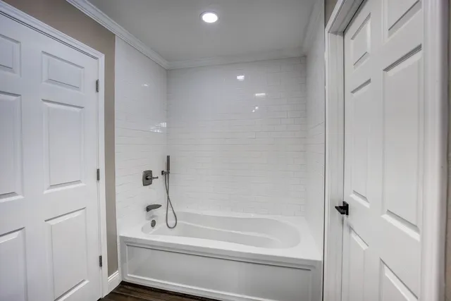 a bathroom with a bathtub
