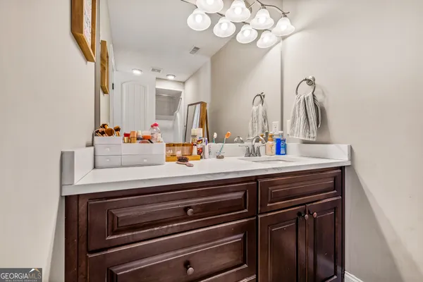 a view of a storage room with furniture