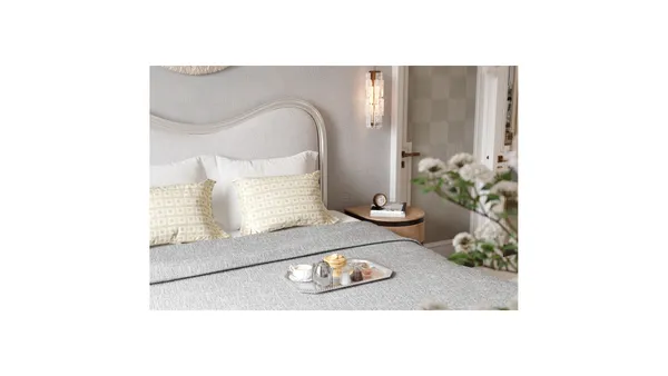 a picture of a bench in a white building