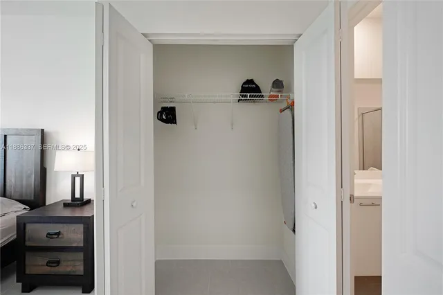 a view of a room with racks on the wall