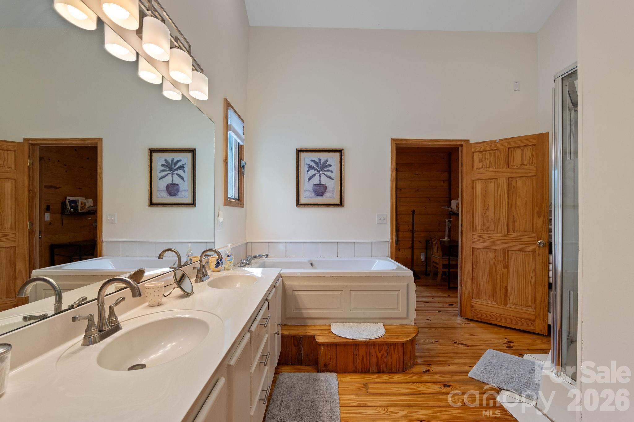 150 Avondale Ridge Road Asheville, NC 28803 - Photo 32 of 45 a en suite bathroom with a double vanity sink and a mirror