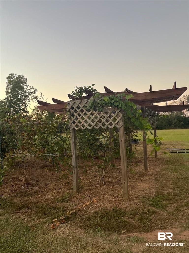 16311 Old Brady Road Bay Minette, AL 36507 - Photo 36 of 38 Wooden pergola structure with lattice detailing and natural vine growth
