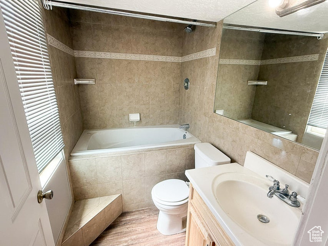 425 East Mule Deer Road Central, UT 84722 - Photo 17 of 72 Full bathroom with toilet, tiled shower / bath combo, wood finished floors, vanity, and plenty of natural light