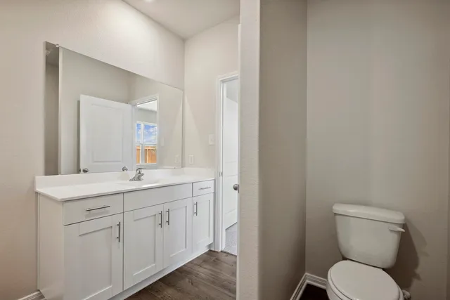 a bathroom with a toilet a sink and mirror