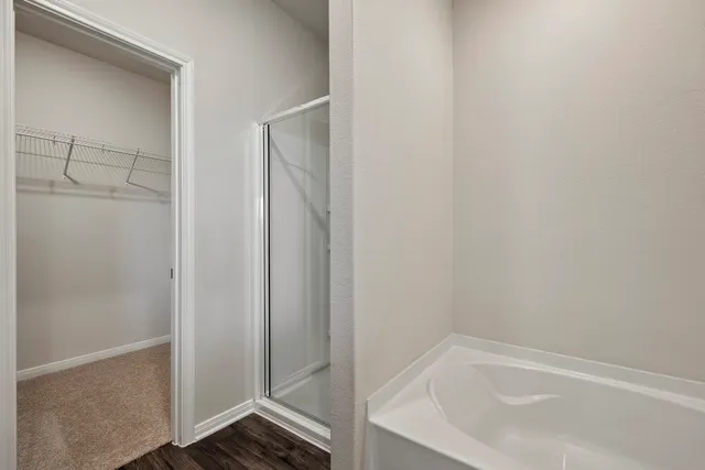 a bathroom with a bathtub