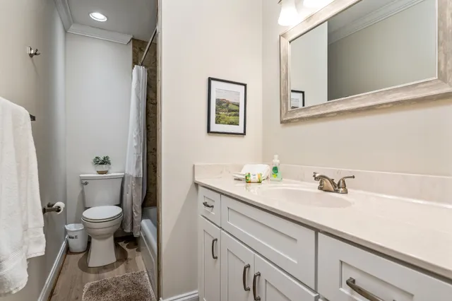 a bathroom with a sink a toilet and a mirror