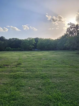 a view of a field with an ocean