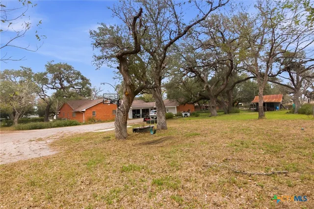 a view of a yard with a house