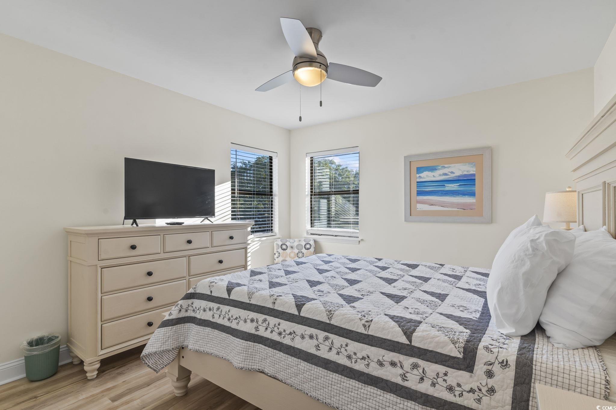 310 3rd Avenue North, Unit A2 Surfside Beach, SC 29575 - Photo 18 of 40 Bedroom with light wood-style flooring and ceiling fan