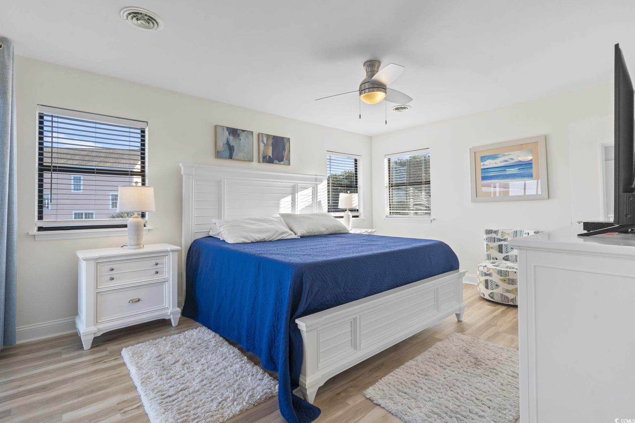310 3rd Avenue North, Unit A2 Surfside Beach, SC 29575 - Photo 23 of 40 Bedroom featuring light wood-style flooring, ceiling fan, and multiple windows