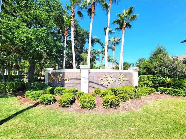 a view of a sign in a garden