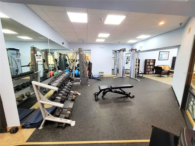a view of a room with gym equipment